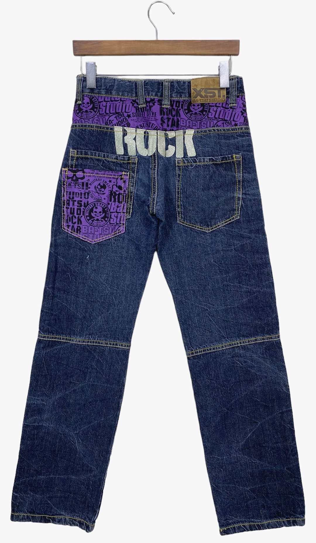 BATSU Jeans Size 28 W28xl31 Batsu Skull Print Denim Jeans Batsu Studio