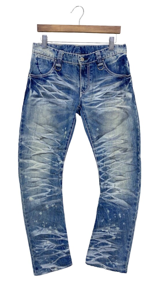 【Buffalo Bobs】 Gimmick Skinny Denim Buffalo Bobs Camo Jeans: Acid Wash J-cut Punk Style (w31xl27
