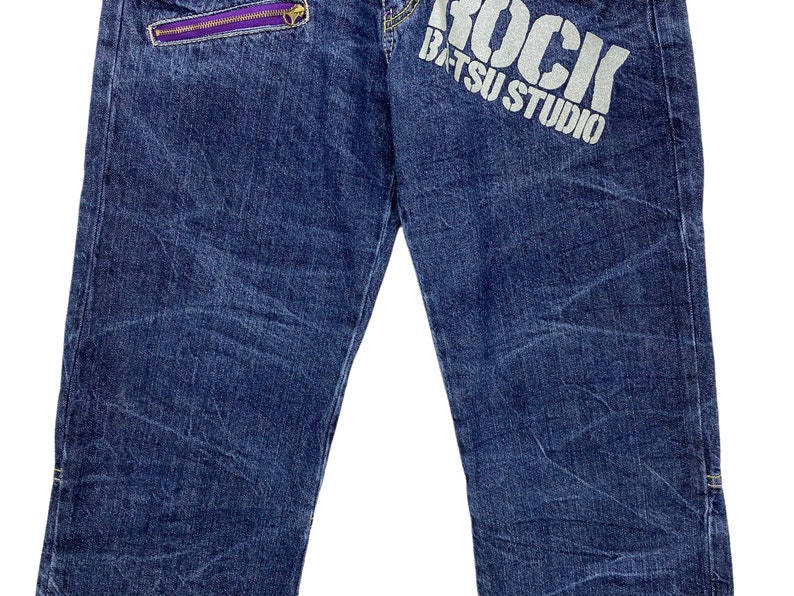 BATSU Jeans Size 28 W28xl31 Batsu Skull Print Denim Jeans Batsu Studio