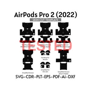 Modello skin per Apple Airpods Pro 2 / svg, dxf, ai, plt, cdr / Cricut, Silhouette / decalcomania, vettore