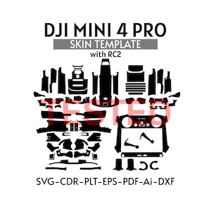 Modello skin DJI Mini 4 Pro/svg,dxf,ai,plt,cdr / Cricut, Silhouette / decalcomania, vettore