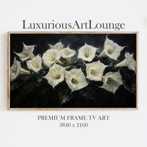 Gothic Datura Moonflower Samsung Frame TV Art Digital Download Dark Academia Botanical Wall Decor Moody White Flower Black Background Art