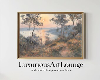 Muted Landscape Art Print #1 | Riverside Painting | Soft Tones PRINTABLE Digital Wall Art | Kitchen Art Print | Farmhouse Print