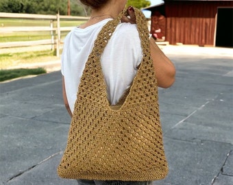Handmade Crochet Mesh Kraft Bag, Women's Shoulder Bag, Crochet Mesh Design, Perfect Gift For Her