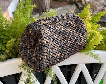 Handgemachte gehäkelte Raffia Beutel Tasche: Elegante Stroh-Clutch
