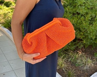 Women's Crochet Mesh Bag, Vibrant Orange Pouch for Everyday Use, Ideal Gift For Her