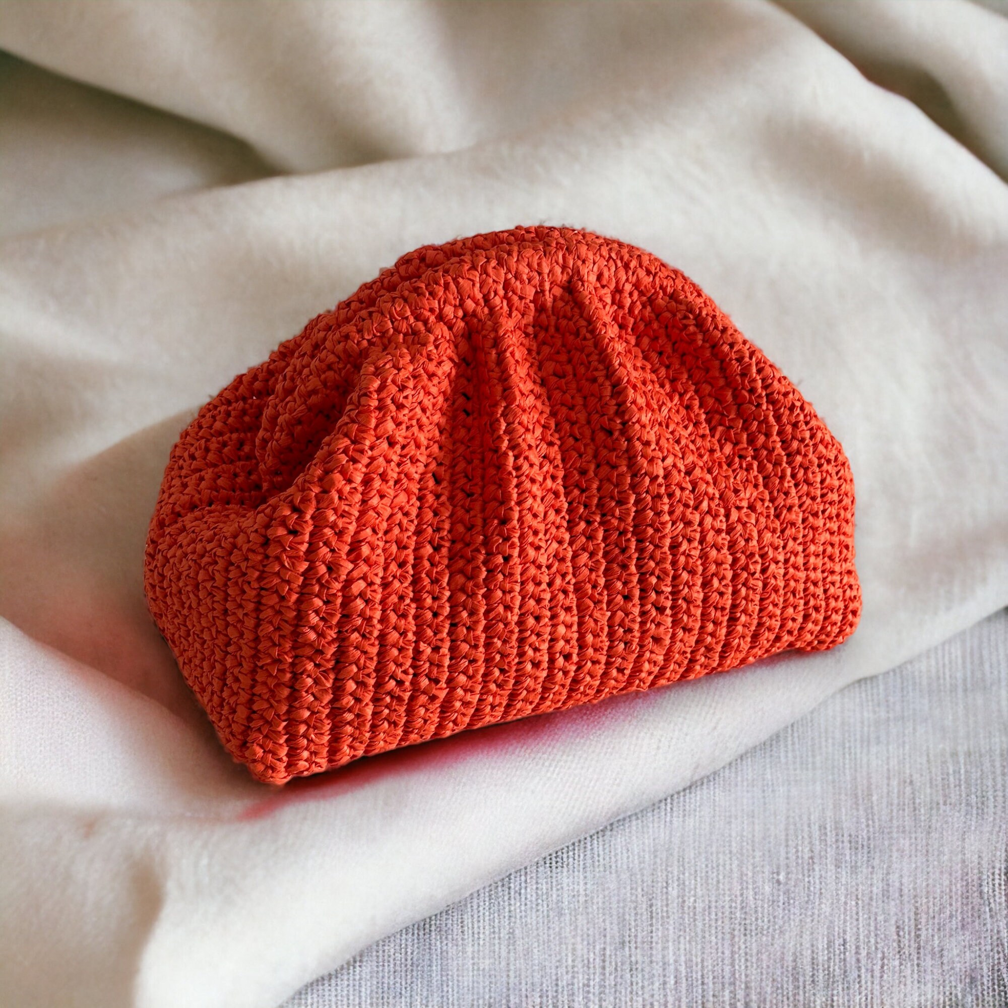Crochet Orange Clutch Bag: Handmade Raffia Straw Pouch