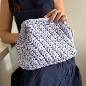 Handmade Crochet Raffia Clutch Bag: Lilac Woven Pouch