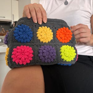 Crochet Granny Square Clutch Bag: Colorful Cotton Handbag