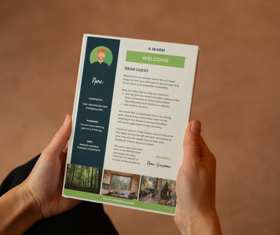 Welcome LETTER POSTER Template, Airbnb, Editable Canva Air Bnb House ...