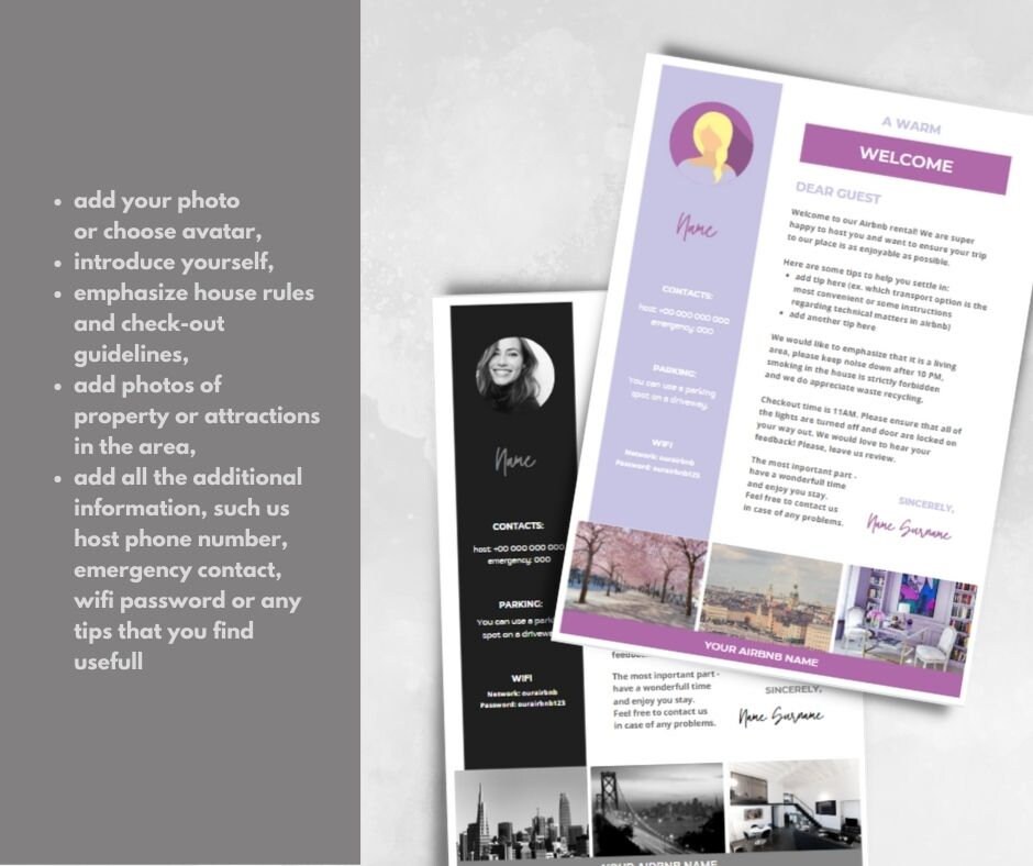 Welcome LETTER POSTER Template, Airbnb, Editable Canva Air Bnb House ...