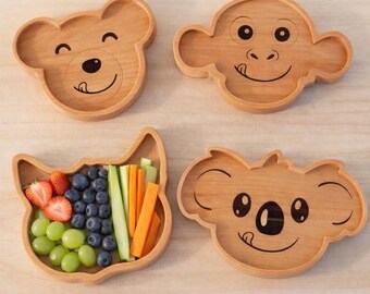 Plateaux à goûter en bois pour enfants, en forme d'animaux