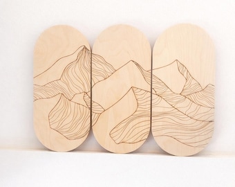 Décoration murale rustique montagne – Ensemble de 3 panneaux en bois | Décoration intérieure inspirée par la nature | Décoration murale minimaliste style chalet