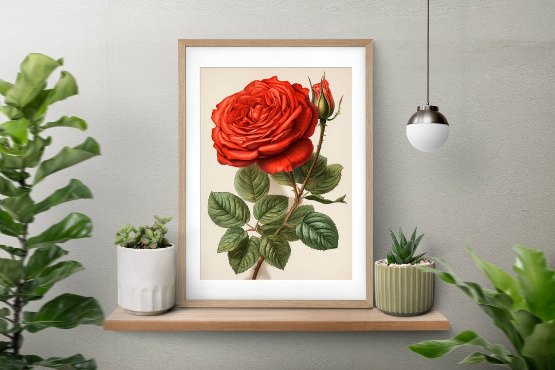 Vintage Rose Botanical Print: Rustic Floral Wall Art (digital Download ...