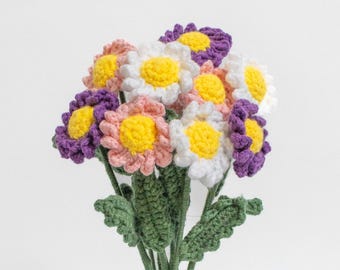 Crocheted daisies | Crochet flowers | Long-lasting, evergreen bouquet | Colorful gift bouquet | Crochet daisies
