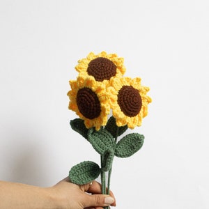 Tournesol au crochet | Fleurs au crochet | Bouquet de fleurs persistantes, persistantes | Bouquet cadeau coloré | Tournesol au crochet