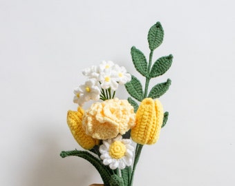 Nachhaltiger gehäkelter Blumenstrauß | lila, Immergrün und langlebig | Sonnenblume, Frühling Sommer Strauß | Bunter Geschenkstrauß Muttertag