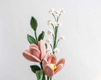 Tulpen Strauß gehäkelt | Blumenstrauß langlebig, immergrün | Geschenk Frühling Strauß bunt | bunte Tulpen | rosa geöffnete Tulpen