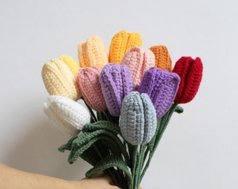 Crocheted tulip bouquet | Long-lasting, evergreen bouquet | Colorful gift bouquet | Colorful tulips | Yellow, orange, purple, pink, lilac, white, salmon
