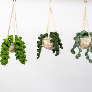 Crochet Plant Green Car Hanger Van Decoration Crochet plant Pilea Car mirror decoration small Pea plant image 1