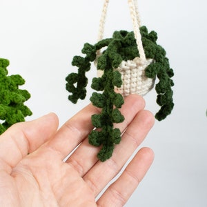 Crochet Plant Green Car Hanger Van Decoration Crochet plant Pilea Car mirror decoration small Pea plant image 7