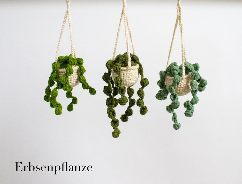 Crochet Plant Green Car Hanger Van Decoration Crochet plant Pilea Car mirror decoration small Pea plant Erbsenpflanze