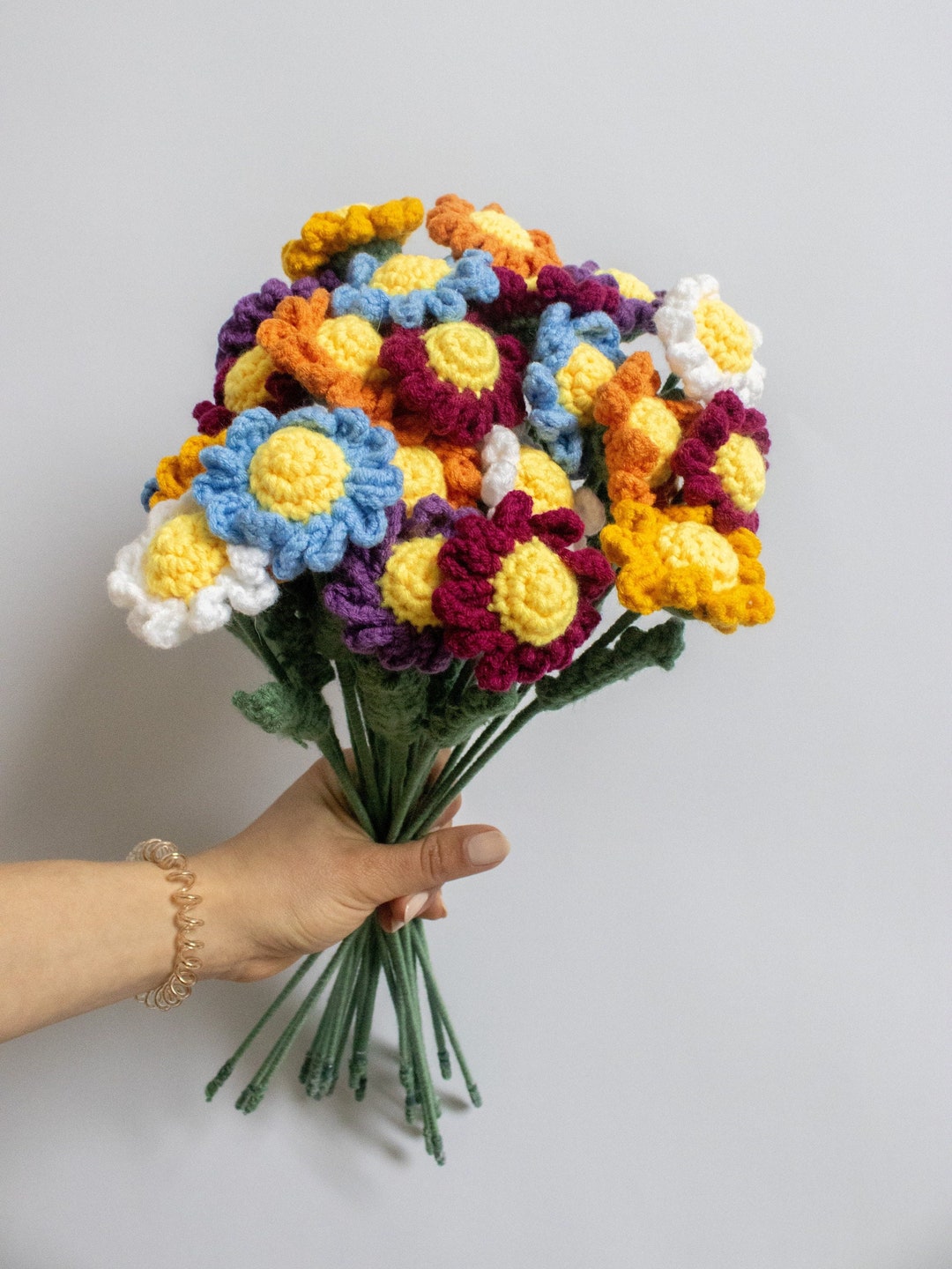 MXYZQDE Gehäkelte Blumen Rosenstrauß - Rosa, Handgefertigt, Mit Verpackung, Für Deko & Geschenke