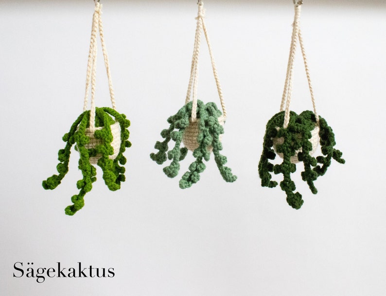 Crochet Plant Green Car Hanger Van Decoration Crochet plant Pilea Car mirror decoration small Pea plant Sägekaktus