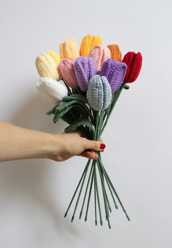 Tulpen Strauß gehäkelt | Blumenstrauß langlebig, immergrün | Geschenk Strauß bunt | bunte Tulpen | gelb orange lila pink Flieder weiß Lachs