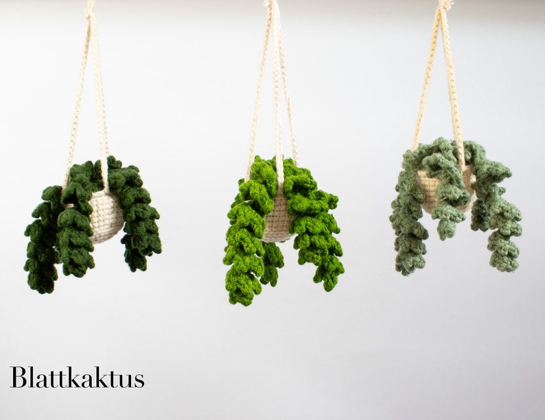 Crochet Plant Green Car Hanger Van Decoration Crochet plant Pilea Car mirror decoration small Pea plant Blattkaktus