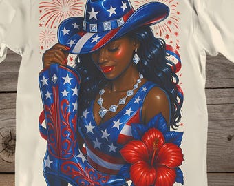 Patriotic Cowgirl png, USA Glam Western png, Black Cowgirl Sublimation, 4th Of July Cowgirl png, Memorial Day png, Glam Black Woman png