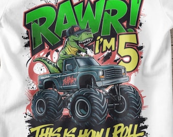 Rawr Im 5 This Is How I Roll PNG, 5 Year Old Toddler 5th Birthday PNG Sublimation Design, T-Rex Birthday png High Quality