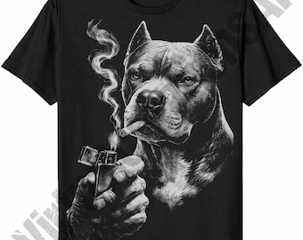 Pitbull fumando PNG • Clipart de perro rudo • Diseño de camiseta con tatuaje atrevido (descarga digital)