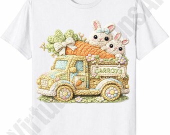 Crochet Carrot Truck PNG | Cute Bunny Easter T-Shirt Design