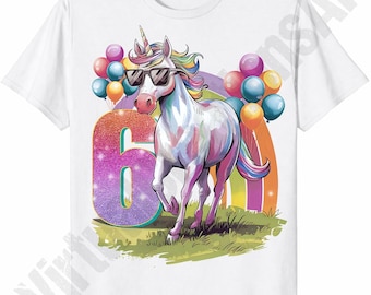 Girls 6th Birthday Unicorn PNG, Cute Unicorn Birthday PNG Sublimation, Girls Birthday png, Sixth Unicorn Birthday, 6th Birthday Gift