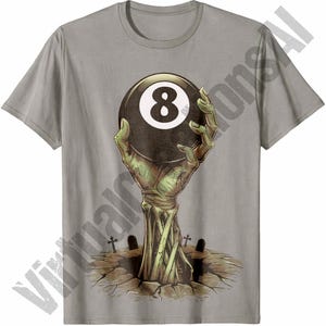 Mano zombi de bola 8 PNG, diseño de sublimación PNG de billar de bola 8 espeluznante, jugador de billar americano zombi PNG de alta calidad