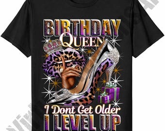 Birthday Queen I Don't Get Older I Level Up Png, Purple & Gold Leopard Birthday Sublimation, Birthday Girl png, Birthday Diva png