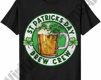 St Patricks Day Brew Crew T Shirt Graphic Digital Download, Shamrock Gnome PNG, St Patricks Day Graphics