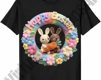 Happy Easter Wreath PNG | Cute Crochet Bunny T-Shirt Design