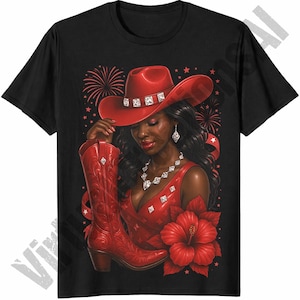 Red Cowgirl png, Glam Western png, Black Cowgirl Sublimation, Western Cowgirl Boots png, Melanin Fashion png, Glam Black Woman png