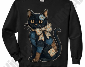 Gatto patchwork PNG, Gatto autunnale PNG, Sublimazione, Patchwork di tendenza PNG, Halloween preppy PNG, Croquette PNG, Carino autunno PNG