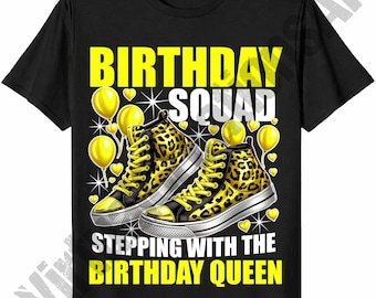 Birthday Squad Stepping With The Birthday Queen Png, Red Leopard Birthday Queen Sublimation, Birthday Girl png, Birthday Party png