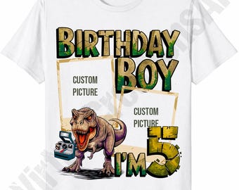 Customizable Dinosaur Birthday Boy PNG, 5 Year Old, 5th Birthday PNG Sublimation Design, T-Rex Birthday png, 5th Custom Birthday Card png