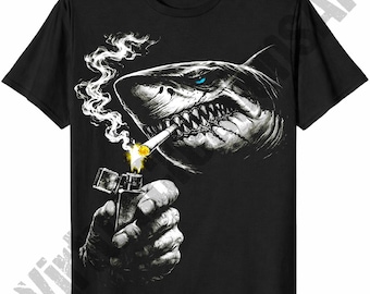 Smoking Shark PNG – Edgy Tattoo Style Digital Download