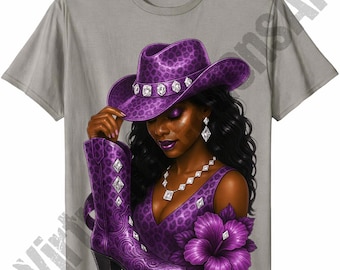 Purple Cowgirl png, Glam Western png, Black Cowgirl Sublimation, Western Cowgirl Boots png, Melanin Fashion png, Glam Black Woman png