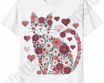 Valentine Cat PNG, 6 Valentine Day Cat Lover PNG Sublimation Design, Love Heart png Cat Flowers png, Trendy Valentine Png