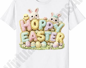 Hoppy Easter Crochet PNG | Cute Bunny & Chick T-Shirt Design