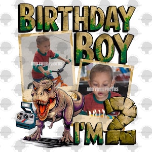 Dinosaurio personalizable para niño de 2.º cumpleaños PNG, 2 años, diseño de sublimación PNG de 2.º cumpleaños, cumpleaños de T-Rex PNG, tarjeta de cumpleaños personalizada PNG