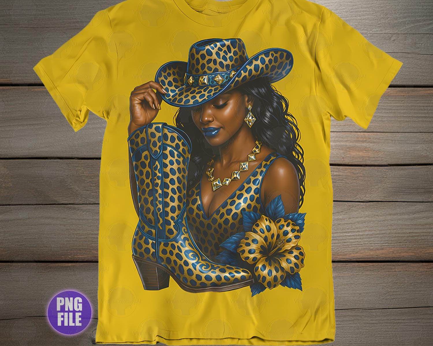 Blue and Gold Cowgirl png, Glam Western png, Black Cowgirl Sublimation, Western Cowgirl Boots png, Melanin Fashion png, Glam Black Woman png