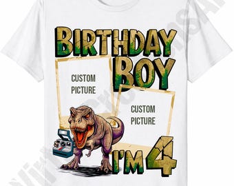 Customizable Dinosaur Birthday Boy PNG, 4 Year Old, 4th Birthday PNG Sublimation Design, T-Rex Birthday png, 4th Custom Birthday Card png